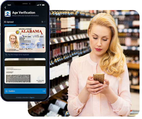 Customer look at phone with QR code for age verification