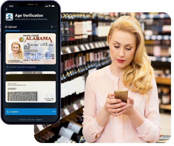 Customer look at phone with QR code for age verification