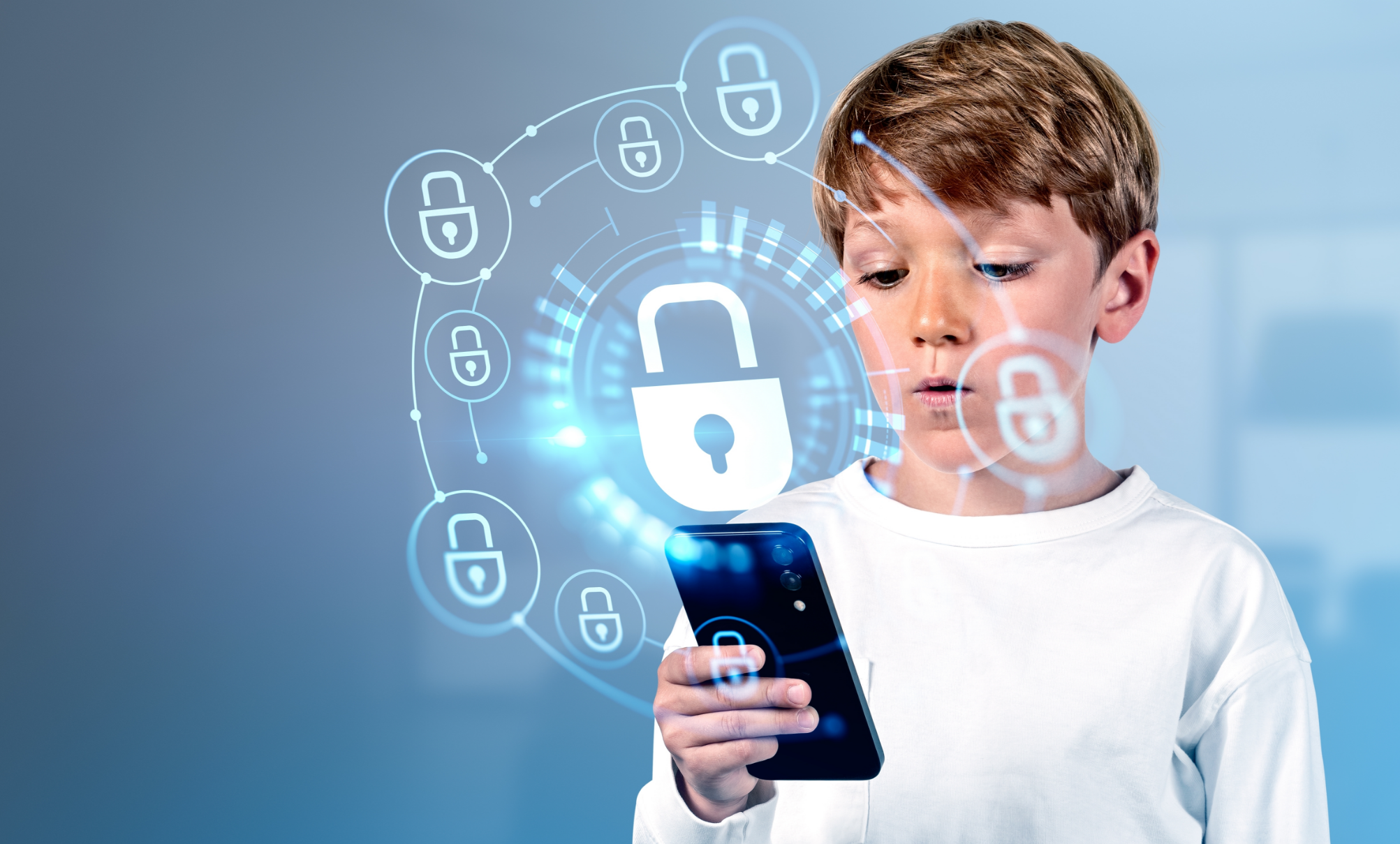 A minor exploring mobile phone facing online age verification process