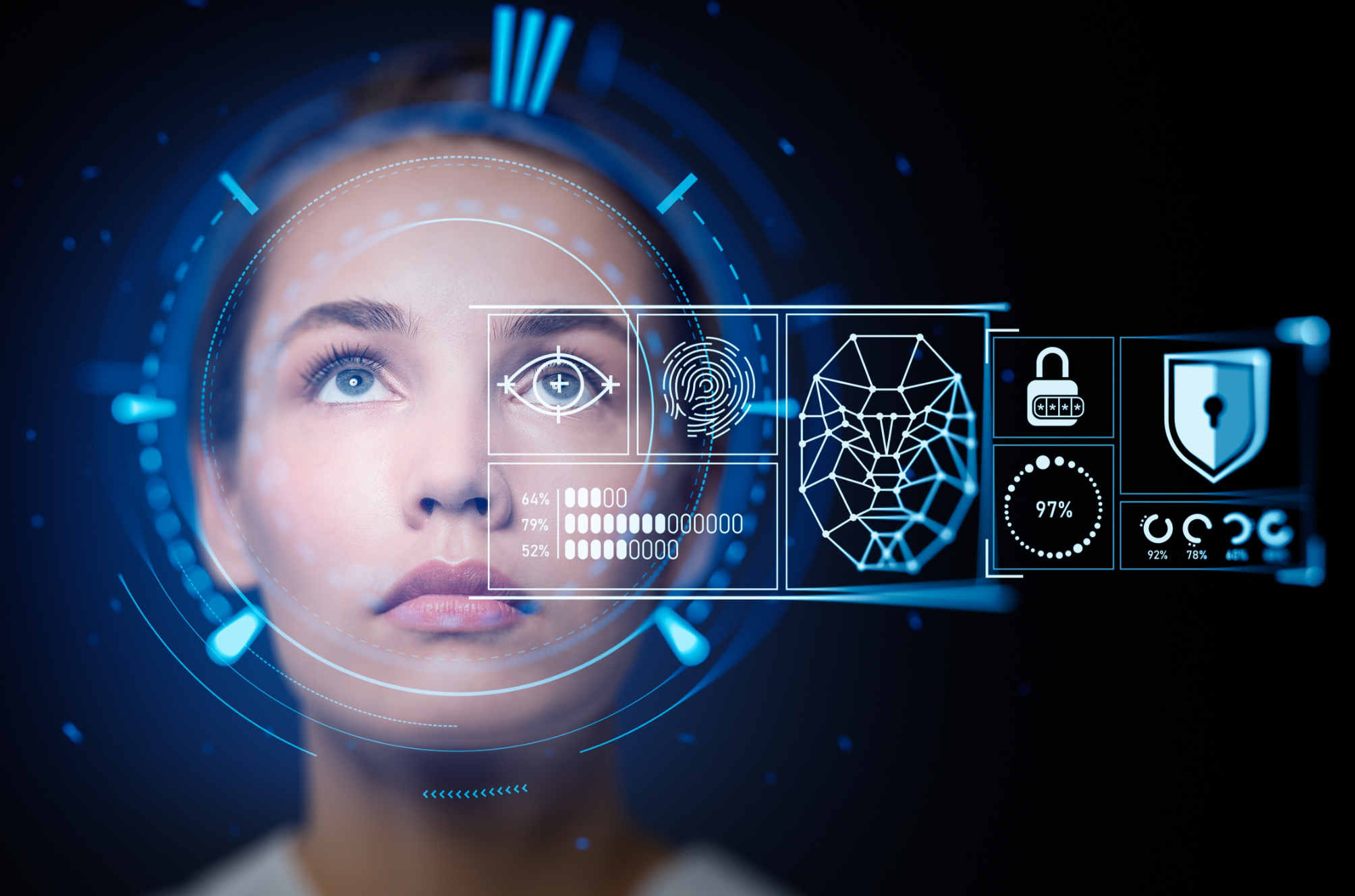 A woman's face corelating the importance of biometric authentication in age & identity verification