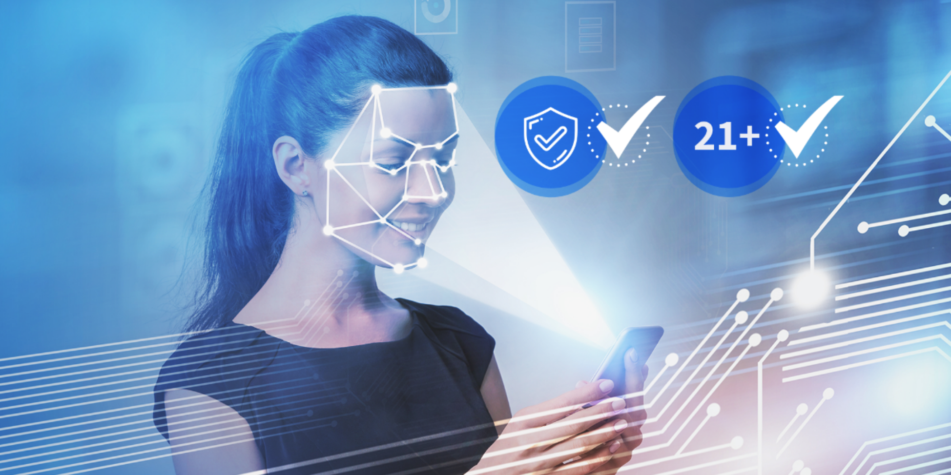 A woman completing the biometric and facial recognition ensuring she is 21+