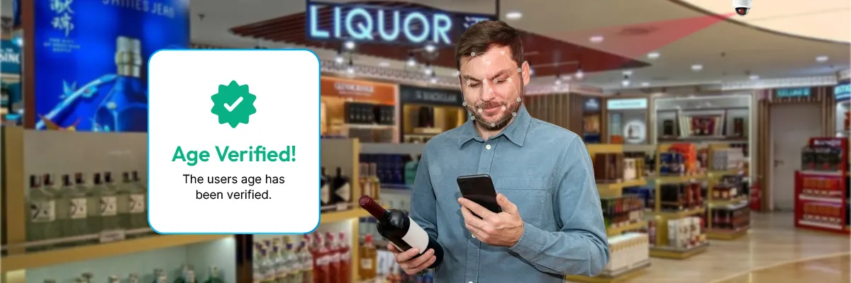 Liquor store employee using age verification solution to verify customer ID